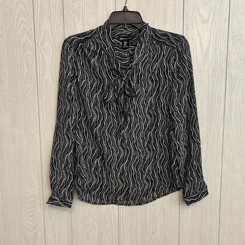 Jones New York Black Tie Neck Long Sleeve Blouse Top Size XS NWT